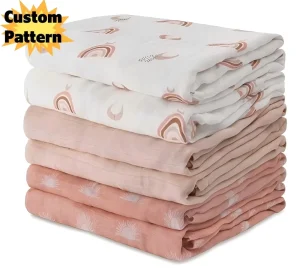 Custom Organic Bamboo Cotton 120*120cm Newborn Wraps Double Gauze Blanket Infant Baby Muslin Swaddle Receiving Blanket