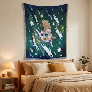 Custom Original Illustration Woven Wall Hanging Tapestry Blanket Room Decor Rug for Home Goods Chain Store