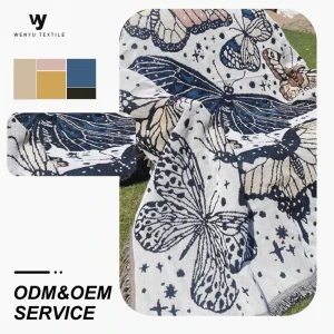 Custom Other Jacquard Tapestry Design Pattern Woven Bohemian Sofa Couch Cover Cotton Polyester Blend Throw Blanket With Logo