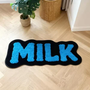 Custom Own Brand Design Letter Irregular Unique Decor Flocking Non Slip Floor Mat Medium Pile Microfiber Area Rug