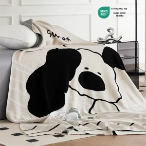 Custom Pattern Bed Sofa Travel 100% Cotton Knit Throw Blanket OEKO TEX Certified Eco Friendly All Season Machine