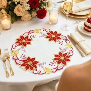 Custom Pattern Embroidery Round Fabric Placemats Perfect for Wedding Party Christmas & All Festival Events