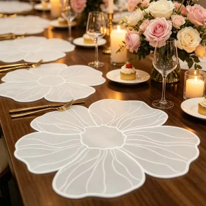 Custom Pattern Floral Embroidered Fabric Placemats Ideal for Weddings Parties Christmas and All Holiday Celebrations