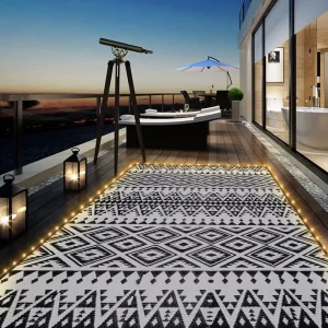 Custom Pattern Outdoor Mats Illuminable Polypropylene Portable Washable RV Outdoor Rugs LED Light Camping Outdoor Carpet
