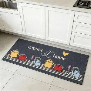 Custom Pattern Polyester Printed Kitchen Mat Overlocked Loop Pile Kitchen Runner Rug Modern Floor Mat Anti Slip