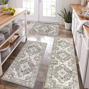 Custom Persian Design Polyester Foldable Washable Multifunctional Kitchen Runner Rug 3 Pcs Set