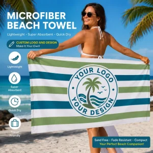 Custom Personalized Print logo Microfiber Beach Towel Lightweight Fast Drying Beach Large Striped Beach Women’s Bath Towel