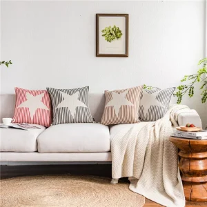 Custom Pillow Home Decor Star Patch Embroidery Cushion Covers Striped Soft Sofa Backrest Throw Pillow