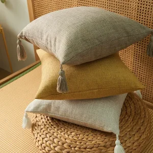 Custom Pillow Slip Comfort Solid Color Tassels Pillow Seat Cushion Cotton Linen Throw Pillow Cushion Case Cover