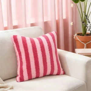 Custom Pink Striped Plush Throw Pillow Decorative Cushion for Sofa and Bedroom