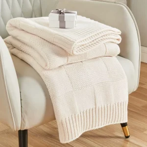 Custom Plaid Pattern Jacquard Knitted Blankets Luxury Quality Super Soft Acrylic Cable Knit Bed Ac Throws Blanket