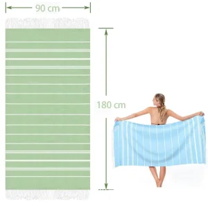 Custom Polyester Cotton Woven Turkish Beach Sand Free Multi Color Striped Soft Fouta Beach Towel With Tassels