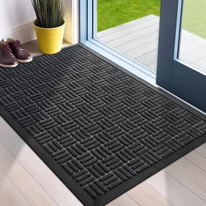 Custom Polyester Shopping Mall Entrance Carpet Mat Non-Slip Dust Clean Striped Embossed Door Floor Mat for Office Outdoor Use