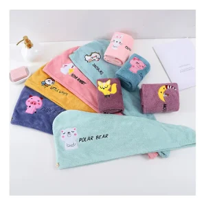 Custom Premium Absorbent Fast Drying Hair Towel Wrap With Button Embroidered Microfiber Hair Towel
