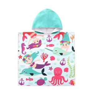 Custom Print Beach Towel Children’s Hoodie Raincoat Swimming Wearable Microfiber Hooded Bath Towels