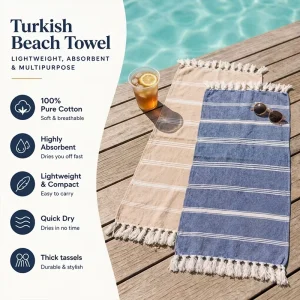 Custom Print Embroidery Logo 100% Cotton Striped Design Tassels Hammam Bath Fouta Beach Towel 100*180cm Turkish Beach Towel