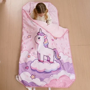 Custom Print Unicorn Daycare Kids Nap Mat with Fitted Cot Elastic Straps Minky Dot for Preschool Toddler Bed Factory