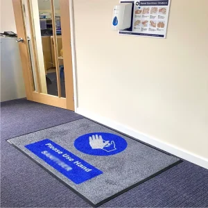 Custom Printed 100% Eco-Friendly Nylon Yarn Hygiene Message Guiding Door Mat Washable With Rubber Bottom for Hotel Office