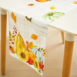 Custom Printed 100% Polyester Canvas Dining Table Runner 33x183cm with Festival Design for Wedding Party