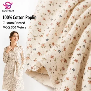 Custom Printed 120GSM 100% Cotton Poplin Fabric Floral Woven Material for Shirt Dress Apparel