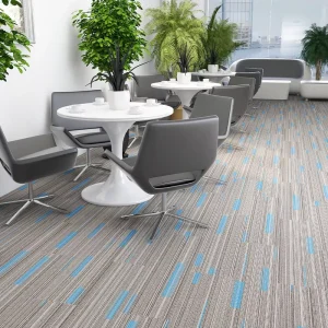 Custom Printed 24×24 Carpet Tiles Modern Grey Linear Texture Subtle Blue Accent Eco-Friendly for Exhibition Minimalist Interiors