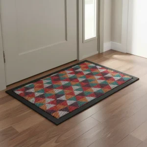 Custom Printed 3D Design Woven Modern Eco Friendly Non Slip Polyester PVC Backed Outdoor Doormat Welcome Elastic Mesh Door Mat