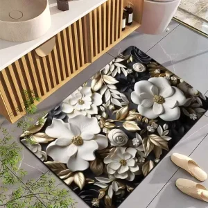 Custom Printed 3D Flower Design Luxurious Soft Hotel Diatomite Non slip Absorbent Rubber Bathmat Shower Floor Mat Bath Rug Mats