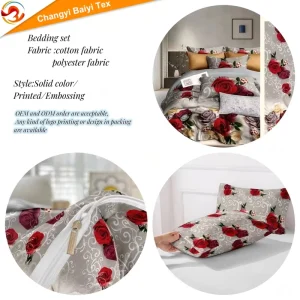 Custom Printed 3D Flower Red Rose Comforter Wedding King Size Bedspread Bed Sheet Quilt Duvet Cover 3D Bedding Room Set