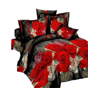 Custom Printed 3D Flower Red Rose Wedding Queen Size Bedspread Bed Sheet Linen Quilt Cover 3D Bedding Room Set