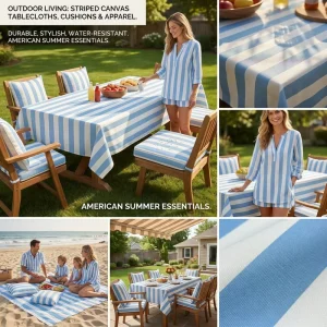 Custom Printed 5cm Blue Stripes Striped Fabric 6oz 16oz Polyester Stripes Canvas for Sofa Cover Tablecloth Pillow Home Decor