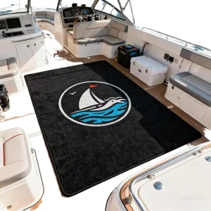 Custom Printed Black Logo Rug High Contrast Brand Printed Floor Mat Doormat for Yacht Boat Interior Anti Skid Refit
