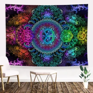 Custom Printed Bohemian Psychedelic Flag Trippy Design Tapestry Wall Hanging
