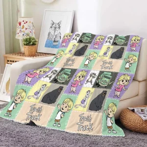 Custom Printed Cartoon Character Truck Patchwork Seamless Pattern Soft Fleece Flannel Throw Blanket