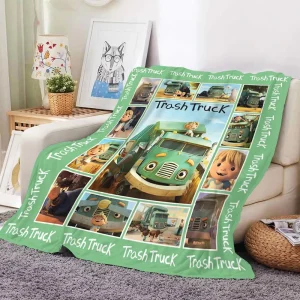 Custom Printed Cartoon Trash Truck Jacquard Flannel Eco Friendly Super Soft All Season Throw Blanket
