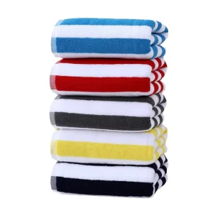 Custom Printed Cotton Jacquard Bath Towel 75x152cm Colorful Striped Tropical Beach Eco Friendly GRS Yarn Dyed Quick Dry Summer