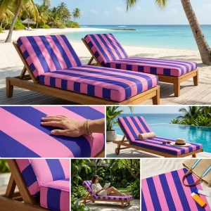 Custom Printed Dark Blue with Rose Red Striped Fabric 6oz 16oz Polyester Stripes Canvas for Lounge Chair for Vacation Home Decor