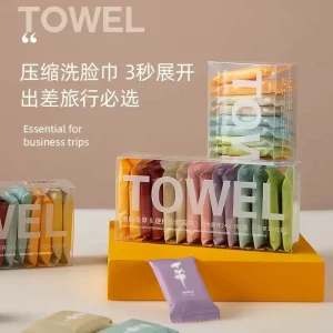 Custom Printed Disposable Thickened Compressed Travel Towel Pure Viscose Biodegradable Portable Face Wiping Towel for Hotels