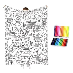 Custom Printed Double Layer Christmas Washable Reusable Kids Coloring Blanket Sherpa Fleece Repeated Painting Children Gift