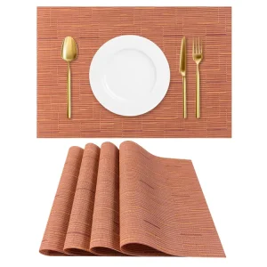 Custom Printed Eco Friendly Heat Resistant Anti Slip PVC Woven Placemats for Home Kitchen Dining Table 4 Piece Set Custom Logo