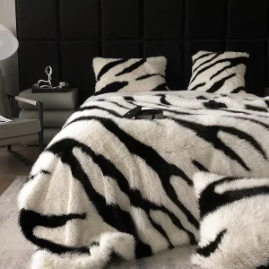 Custom Printed Faux Fur Blanket Influence Nordic Fluffy Luxury Ripple Faux Fur Blanket for Home Decoration Sofa Couch Patio