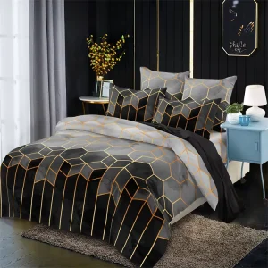 Custom Printed Geometric Pattern Eco-Friendly 300tc Thread Count Modern Style Polyester Duvet Cover Set 3 Pcs Bedding