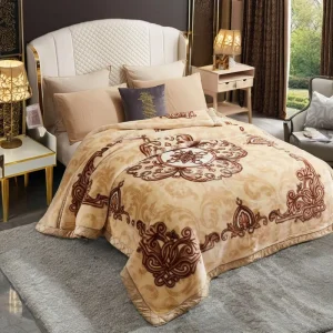 Custom Printed Geometric Queen King Size 2ply Woven 5kg Warm Super Soft Plush Fleece Raschel All Season Winter Blanket Throw