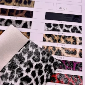 Custom Printed Leopard Pattern PVC Faux Leather Fabric for Bags Furniture Decoration or Bows Making