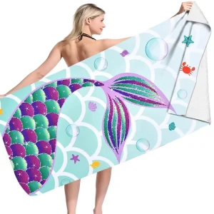Custom Printed Logo Luxury Modern Compressed Super Absorbent Dry Fast Microfiber Light Weight Sand Free Beach Towel