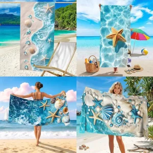 Custom Printed Microfiber Double Sided Fleece Beach Towel Bath Towel Quick Dry Absorbent Sand Free Soft Lightweight