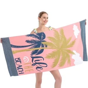 Custom Printed Modern Eco Friendly Cotton Beach Towel Soft Floral Pattern Quick Drying Sand Free