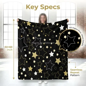 Custom Printed Modern Joyous Raschel Blanket Warm Black Gold Star Home Deco