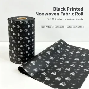 Custom Printed Nonwoven Fabric Black Base White Heart Pattern SS PP Spunbond Fabric For Home Packaging