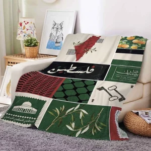 Custom Printed Palestinian Heritage Red Silhouette of the Palestine Map Wearable Woven Tapestry Throw Blanket with Picture