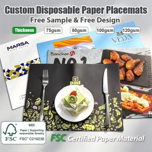 Custom Printed Paper Placemats Disposable A3 Table Paper Place Mat Hotel Restaurant Tray Placemats Paper Menu for Dining Table
